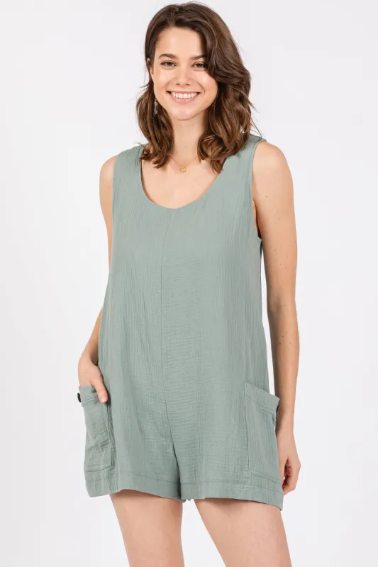 Light Olive Back Cutout Romper sold by Pinkblush