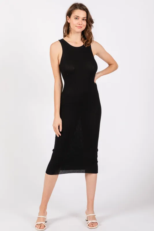 Black Sleeveless Ribbed Midi Dress sold by Pinkblush