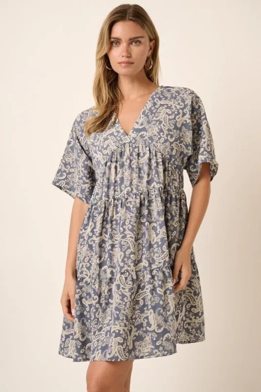 Slate Blue Paisley Print Dolman Sleeve Dress sold by Pinkblush