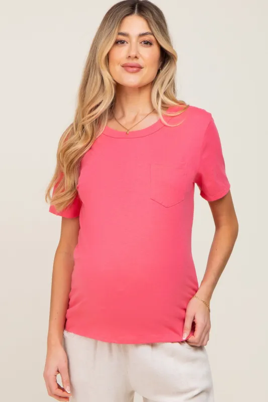 Pink Basic Front Pocket Maternity T-Shirt sold by Pinkblush