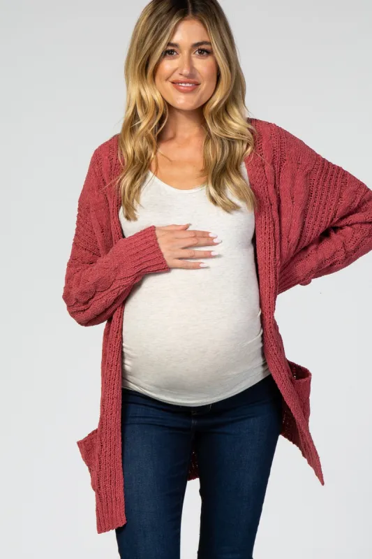 Mauve Cable Knit Maternity Cardigan sold by Pinkblush