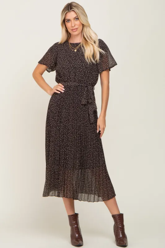 Black Floral Pleated Midi Dress sold by Pinkblush