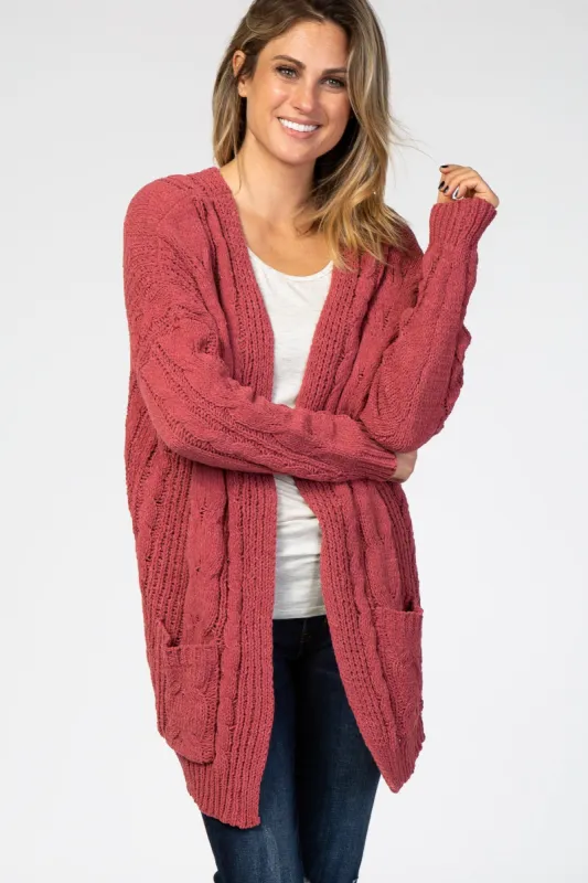 Mauve Cable Knit Cardigan sold by Pinkblush