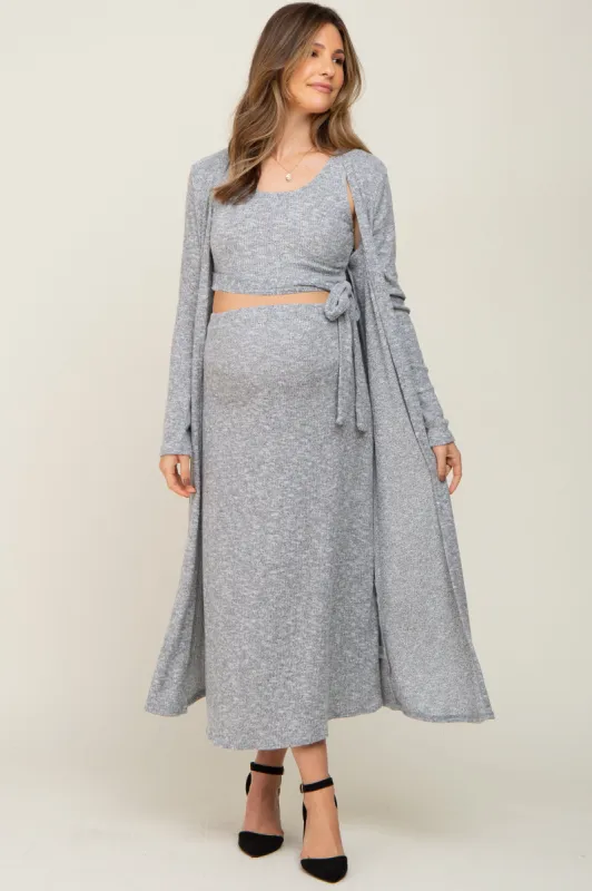 Heather Grey 3-Piece Skirt and Cardigan Maternity Set sold by Pinkblush