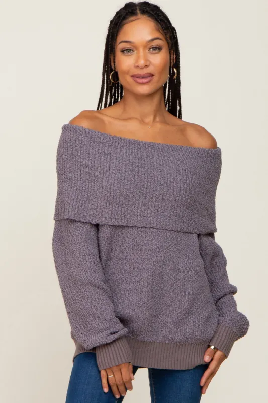 Charcoal Foldover Off Shoulder Sweater sold by Pinkblush