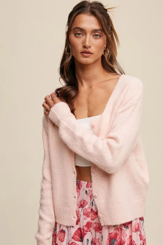 Blush Scoop Neck Button Down Soft Knit Cardigan sold by Pinkblush