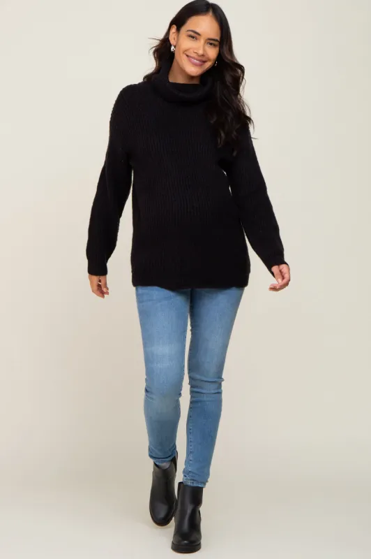 Black Soft Knit Cutout Back Maternity Sweater sold by Pinkblush