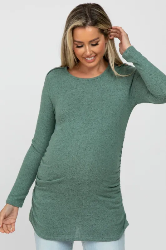 Mint Soft Knit Button Shoulder Ruched Side Maternity Top sold by Pinkblush