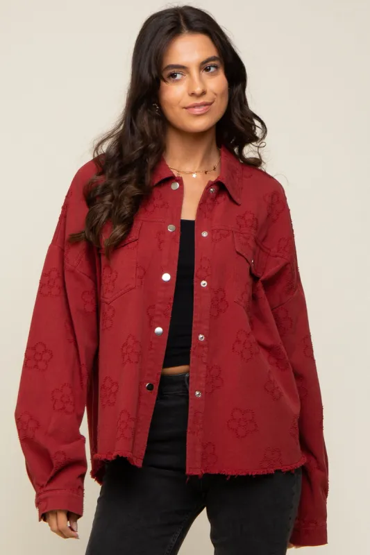 Rust Floral Embroidered Shirt Jacket sold by Pinkblush