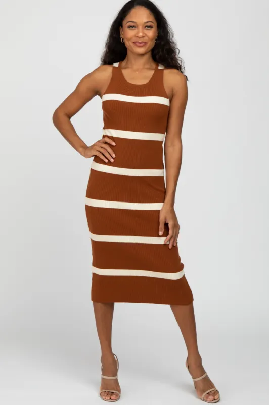 Rust Striped Sleeveless Sweater Midi Dress sold by Pinkblush