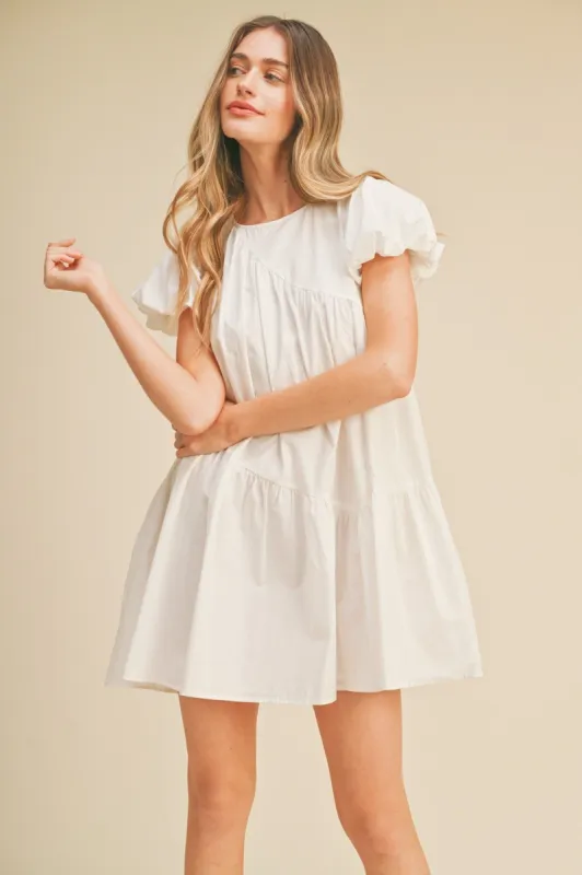 Off White Asymmetric Babydoll Mini Dress made by Pinkblush