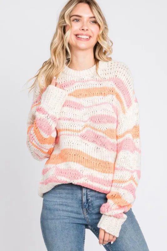 Orange Multi Color Open Knit Sweater sold by Pinkblush