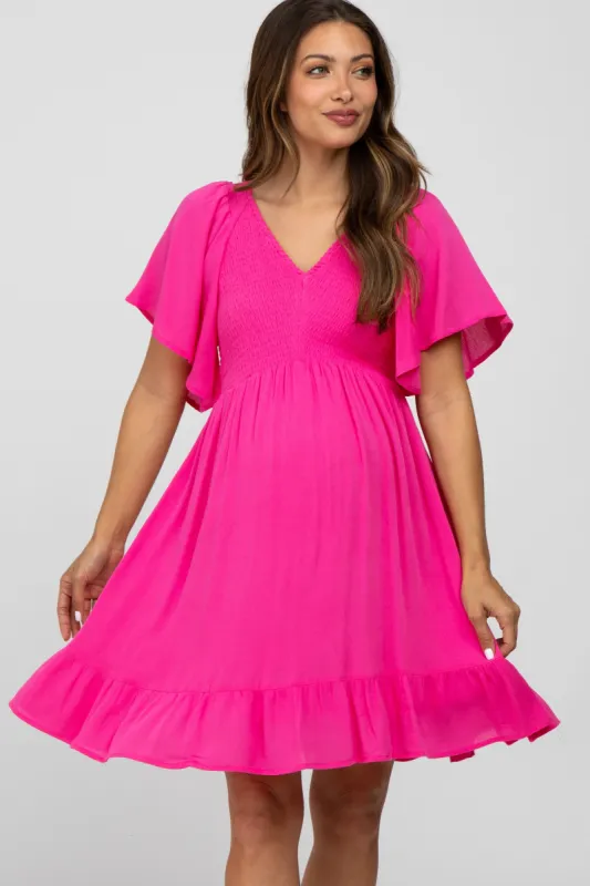 Fuchsia Smocked Maternity Dress sold by Pinkblush