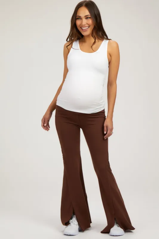 Brown Terry Flare Maternity Lounge Pants sold by Pinkblush