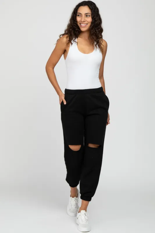 Black Ripped Knee Sweatpants sold by Pinkblush