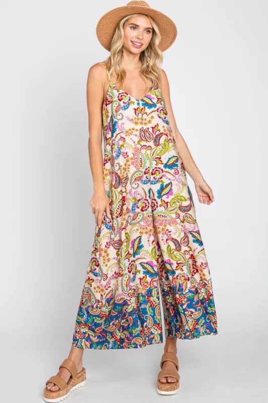 Beige Floral Paisley Cropped Jumpsuit sold by Pinkblush