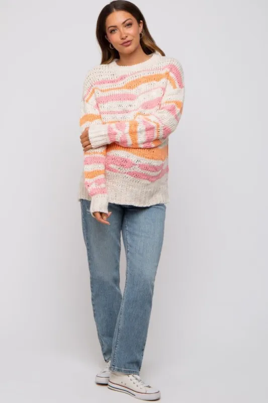 Orange Multi Color Open Knit Maternity Sweater sold by Pinkblush