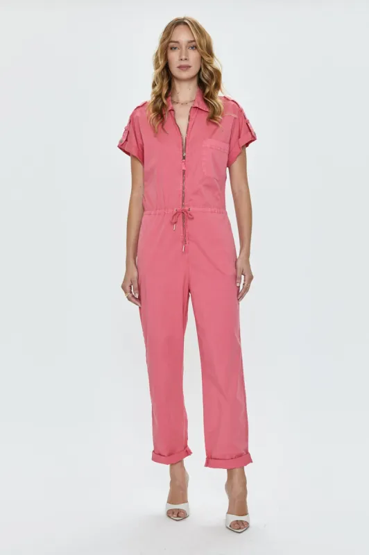 Jordan Short Sleeve Zip Front Jumpsuit - Pink Punch sold by pistola