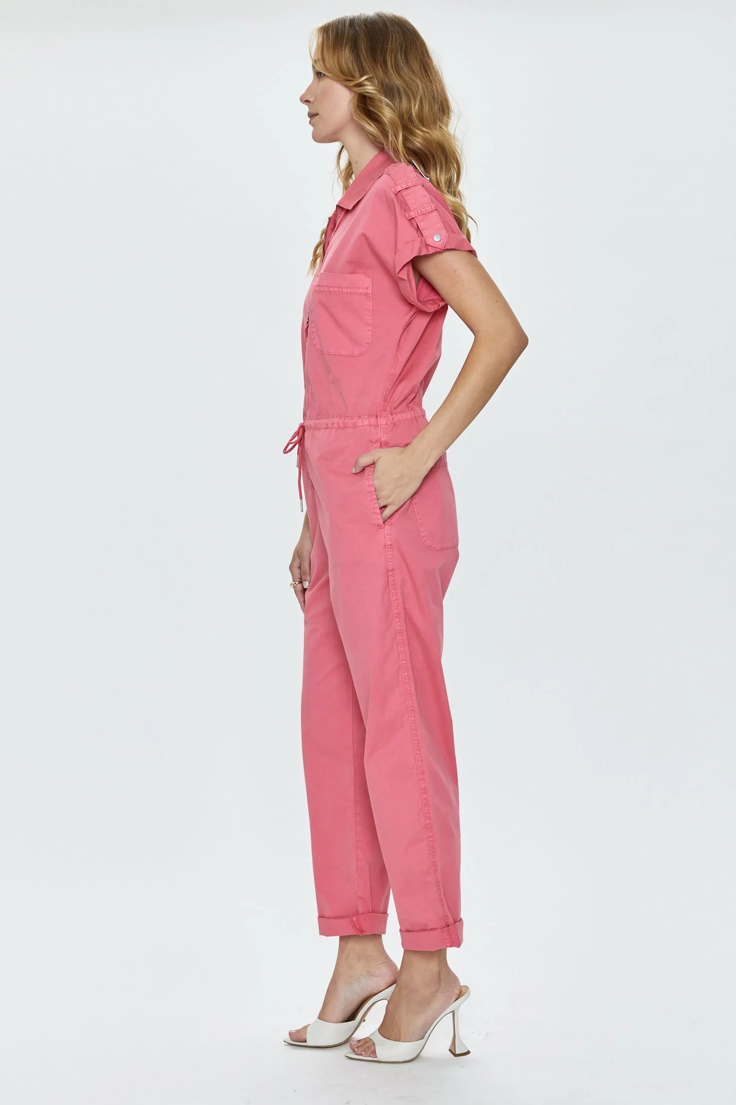 Jordan Short Sleeve Zip Front Jumpsuit - Pink Punch sold by pistola product image thumbnail 2