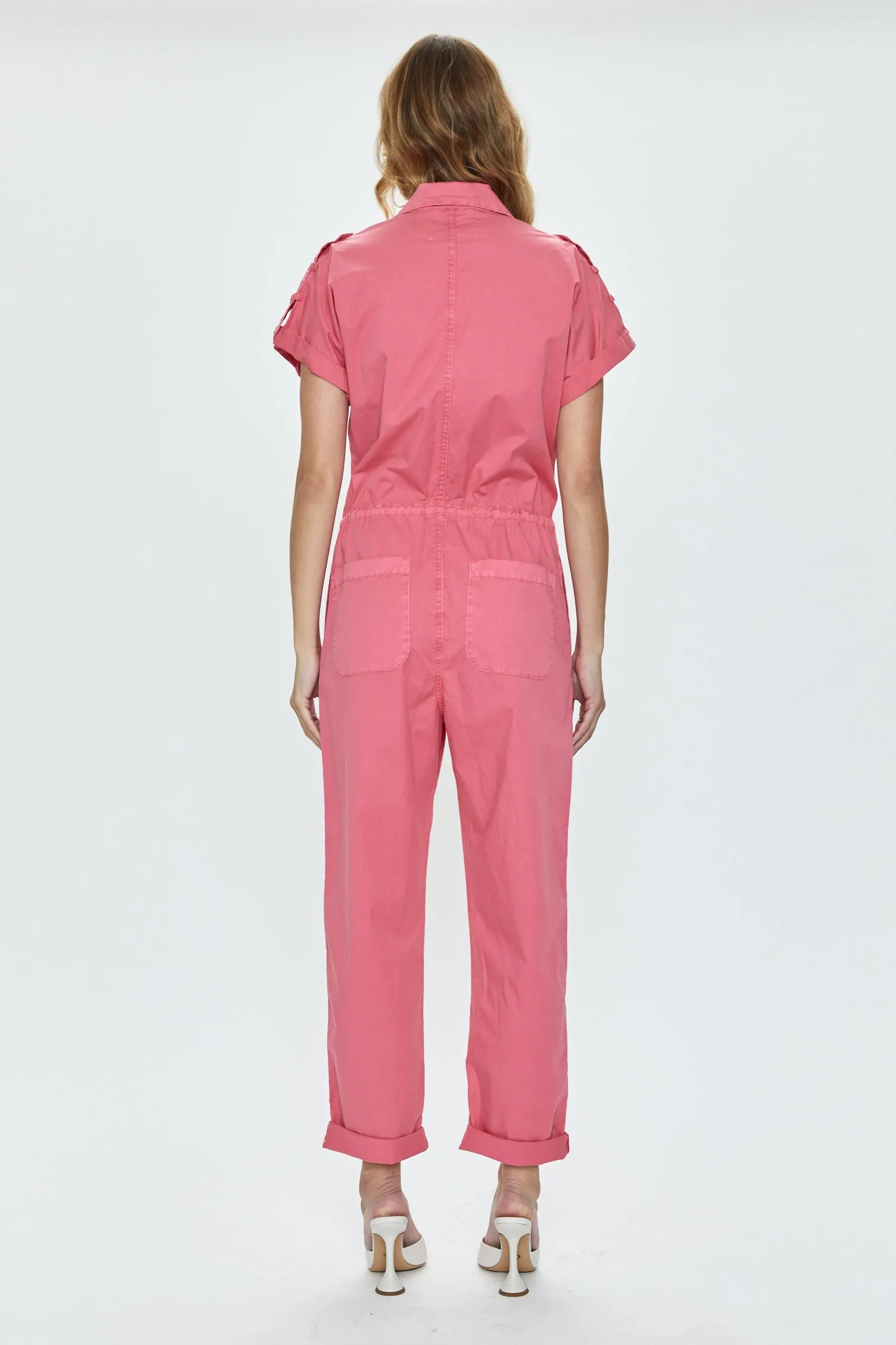 Jordan Short Sleeve Zip Front Jumpsuit - Pink Punch sold by pistola product image thumbnail 3