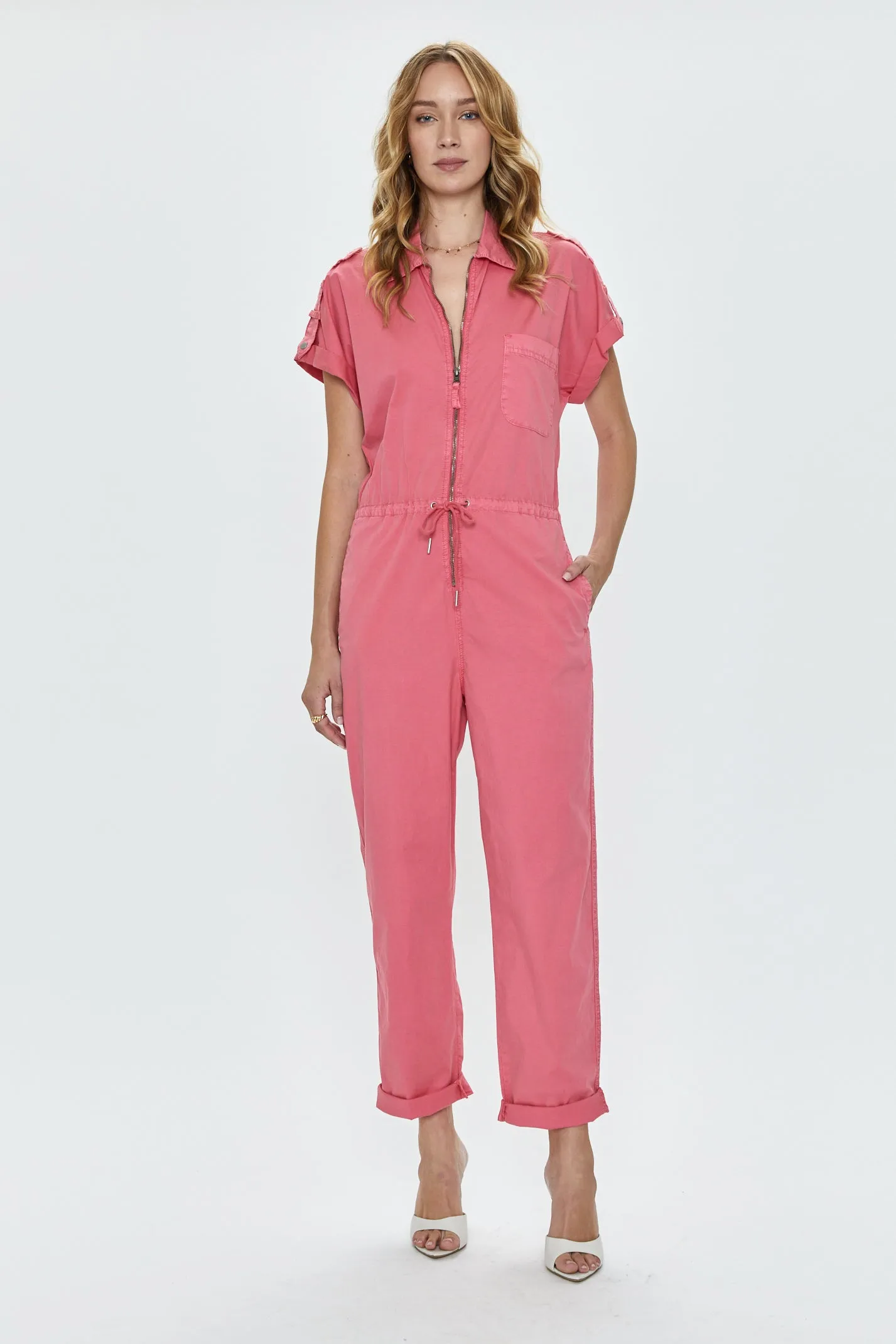 Jordan Short Sleeve Zip Front Jumpsuit - Pink Punch sold by pistola product image thumbnail 4