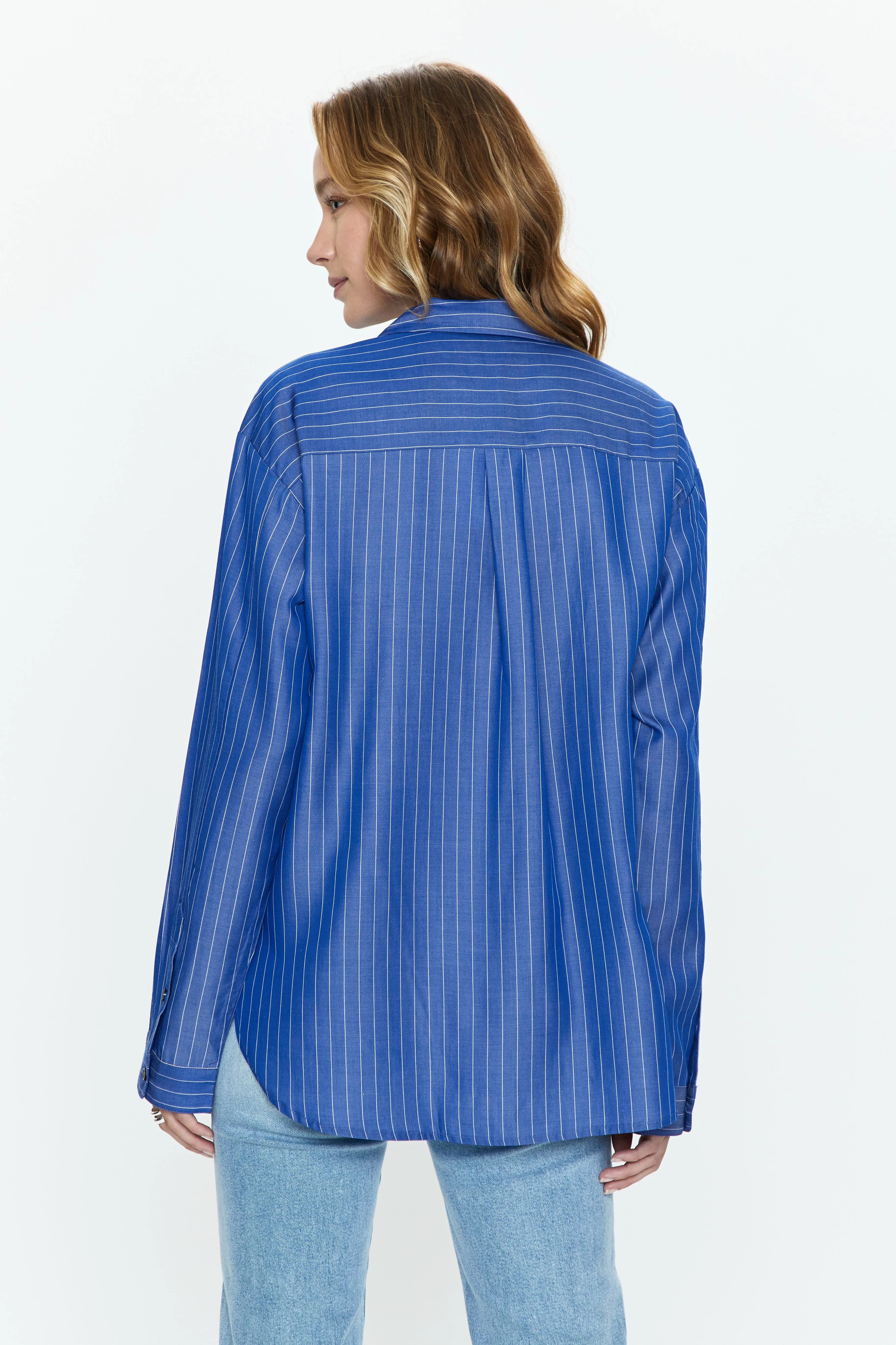 Irene Effortless Button Down Shirt - Dark Blue Pinstripe sold by pistola product image thumbnail 4