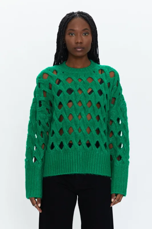 Darya Open Knit Pullover Sweater - Evergreen sold by pistola