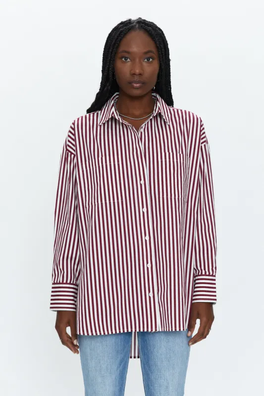 Rena Button Down Tunic Shirt - Ivory Bordeaux St sold by pistola