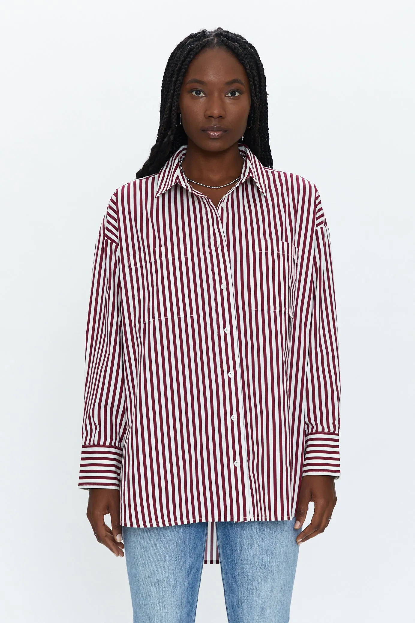 Rena Button Down Tunic Shirt - Ivory Bordeaux St sold by pistola