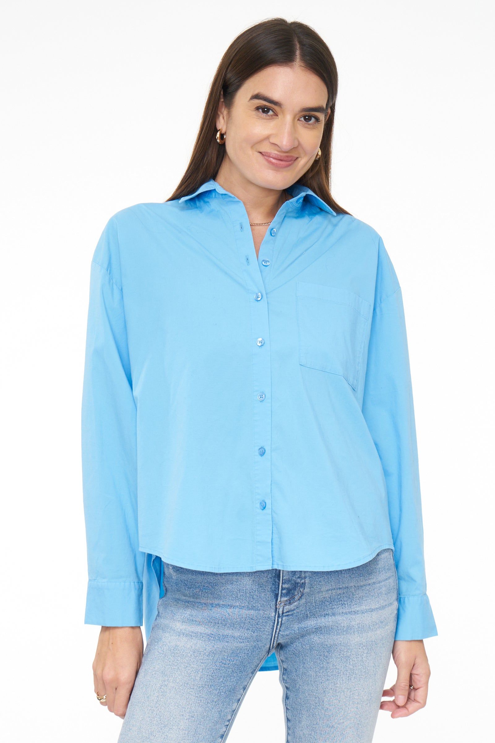 Sloane Long Sleeve Oversized Button Down Shirt - Campanula Blue sold by pistola