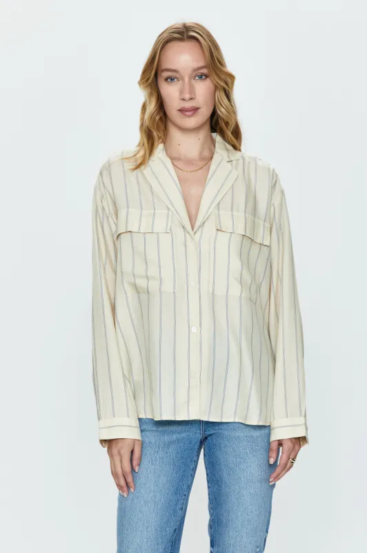 Irene Shirt - Tan Wide Stripe sold by pistola