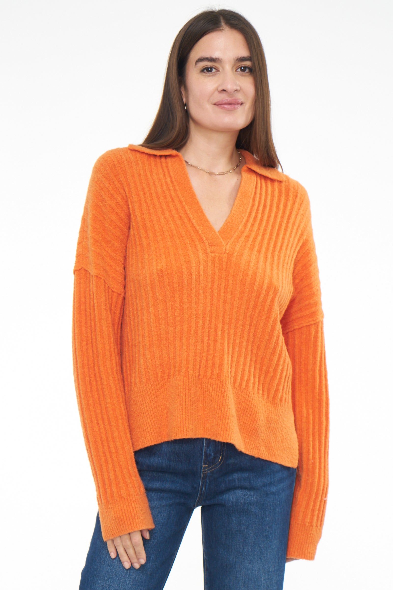 Zoe Relaxed Polo Sweater - Burnt Orange sold by pistola