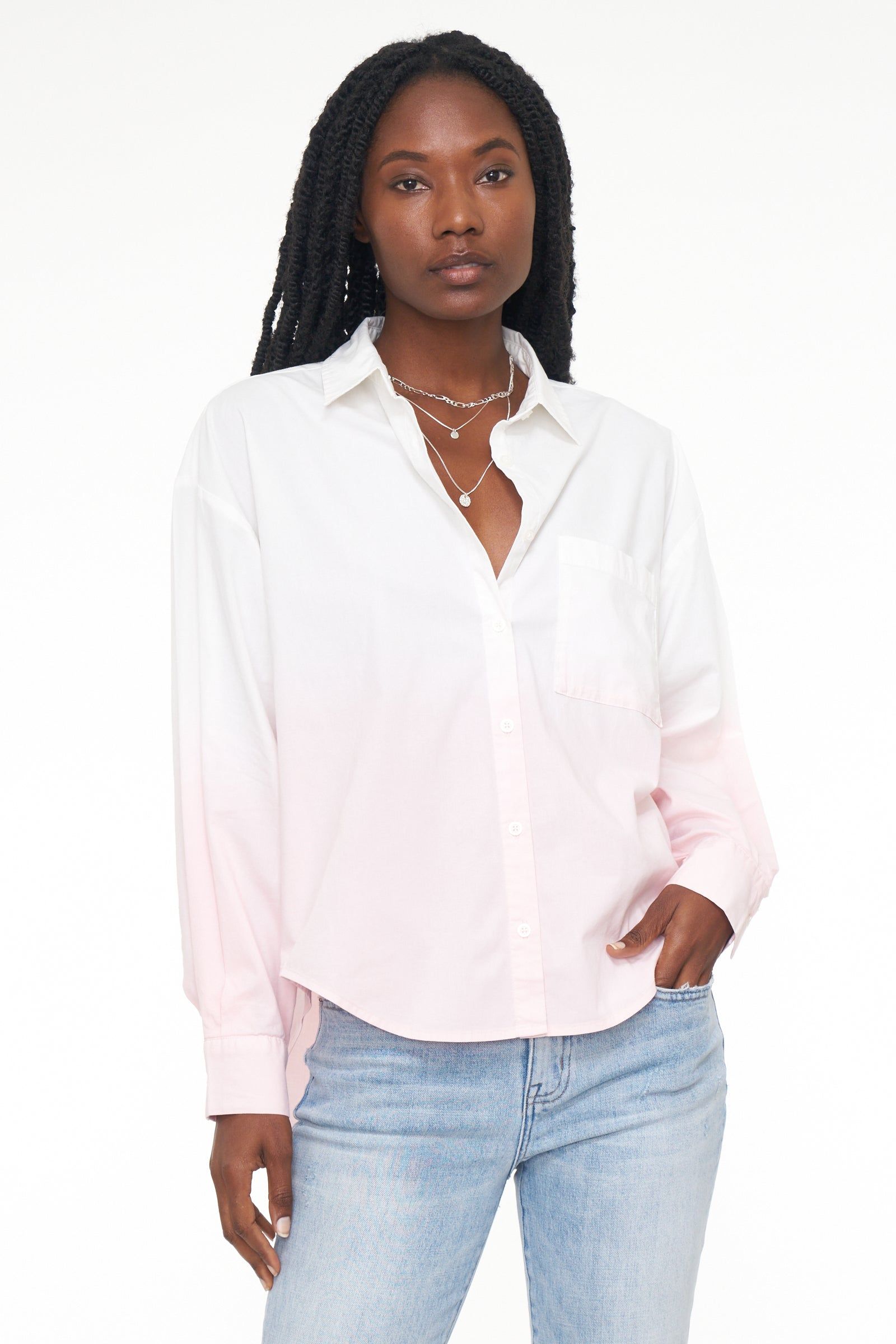 Sloane Oversized Button Down Shirt - Rose Dip Dye sold by pistola