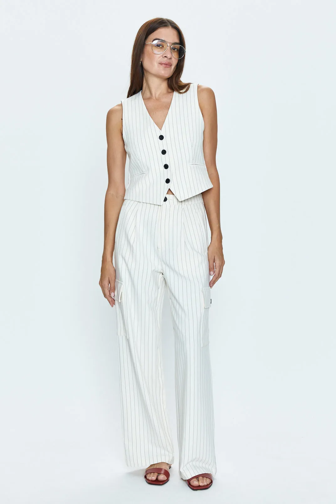 Brynn High Rise Relaxed Trouser - Le Blanc Pinstripe sold by pistola
