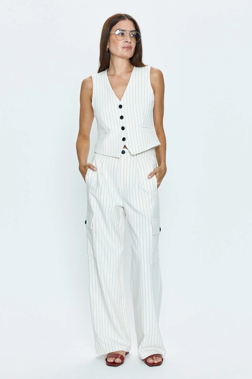 Brynn High Rise Relaxed Trouser - Le Blanc Pinstripe sold by pistola product image thumbnail 5
