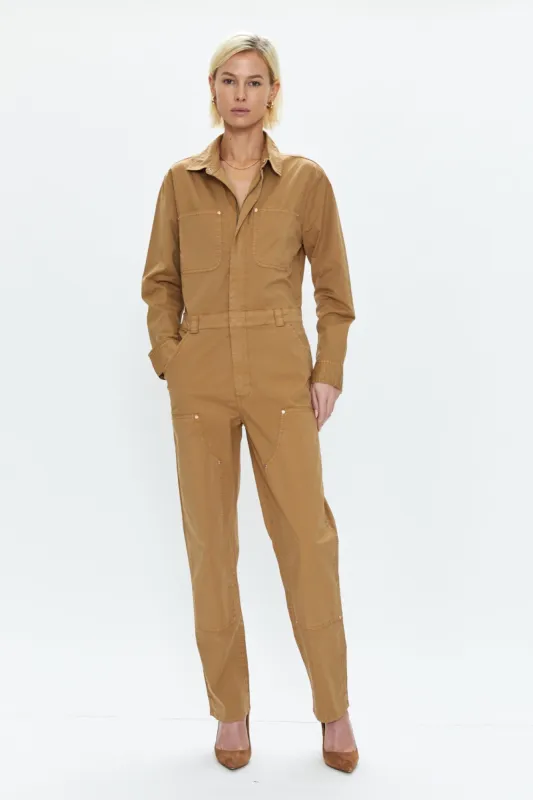 Abigail Long Sleeve Carpenter Jumpsuit - Toffee sold by pistola