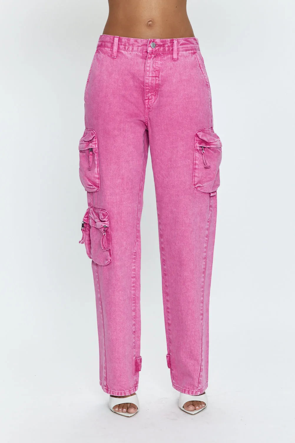 Bobbie Utility Mid Rise Loose Straight Cargo Jean - Pink Garnet Snow sold by pistola product image thumbnail 2