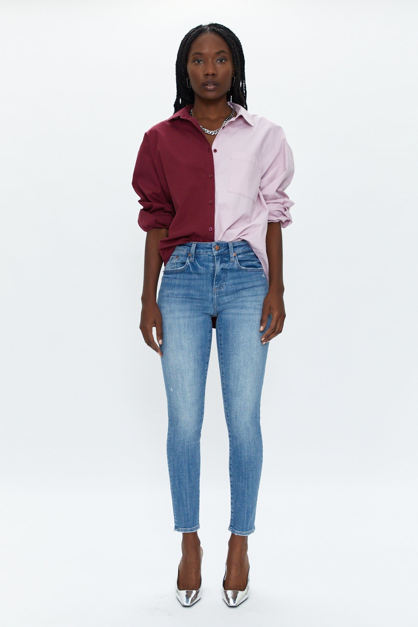 Sloane Oversized Button Down Shirt - Bordeaux Pink Split sold by pistola product image thumbnail 4