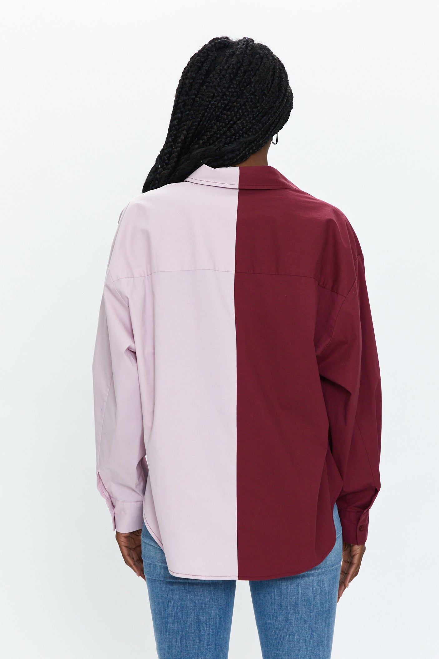 Sloane Oversized Button Down Shirt - Bordeaux Pink Split sold by pistola product image thumbnail 3
