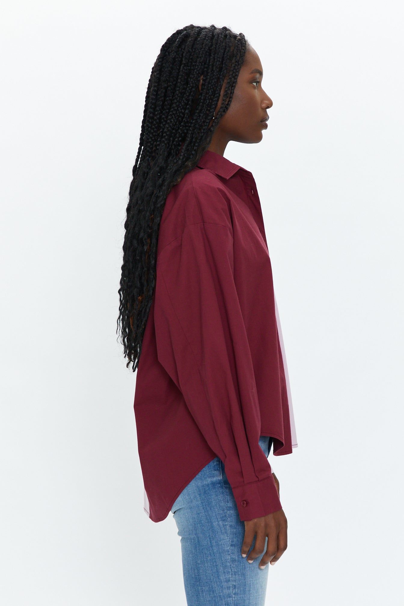 Sloane Oversized Button Down Shirt - Bordeaux Pink Split sold by pistola product image thumbnail 2