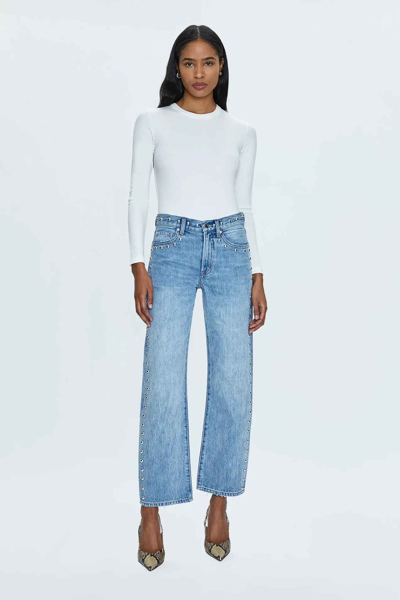 Lexi Mid Rise Bowed Straight Jean - Satellite sold by Pistola