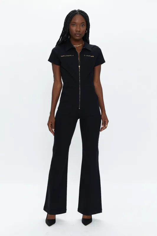 Martina Short Sleeve Flare Jumpsuit - Black sold by pistola