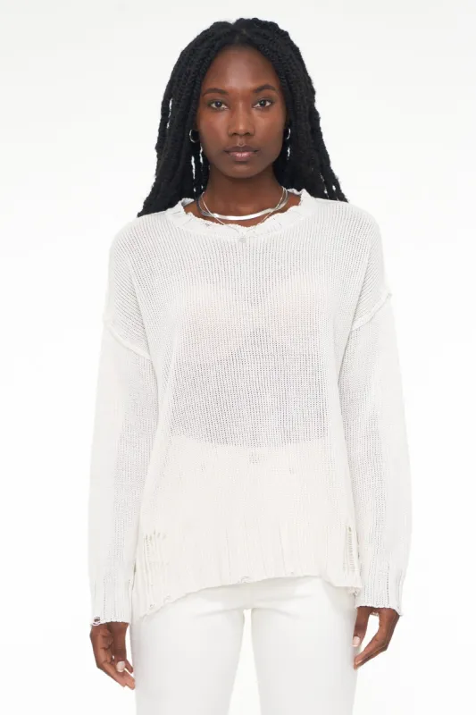 Elyse Lightweight Pullover Sweater - Vanilla Distressed sold by pistola