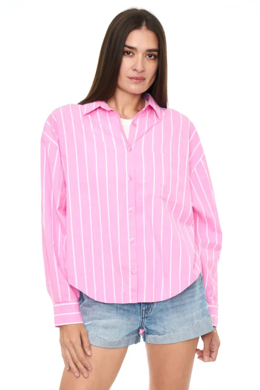 Sloane Oversized Button Down Shirt - Flamingo Stripe sold by pistola