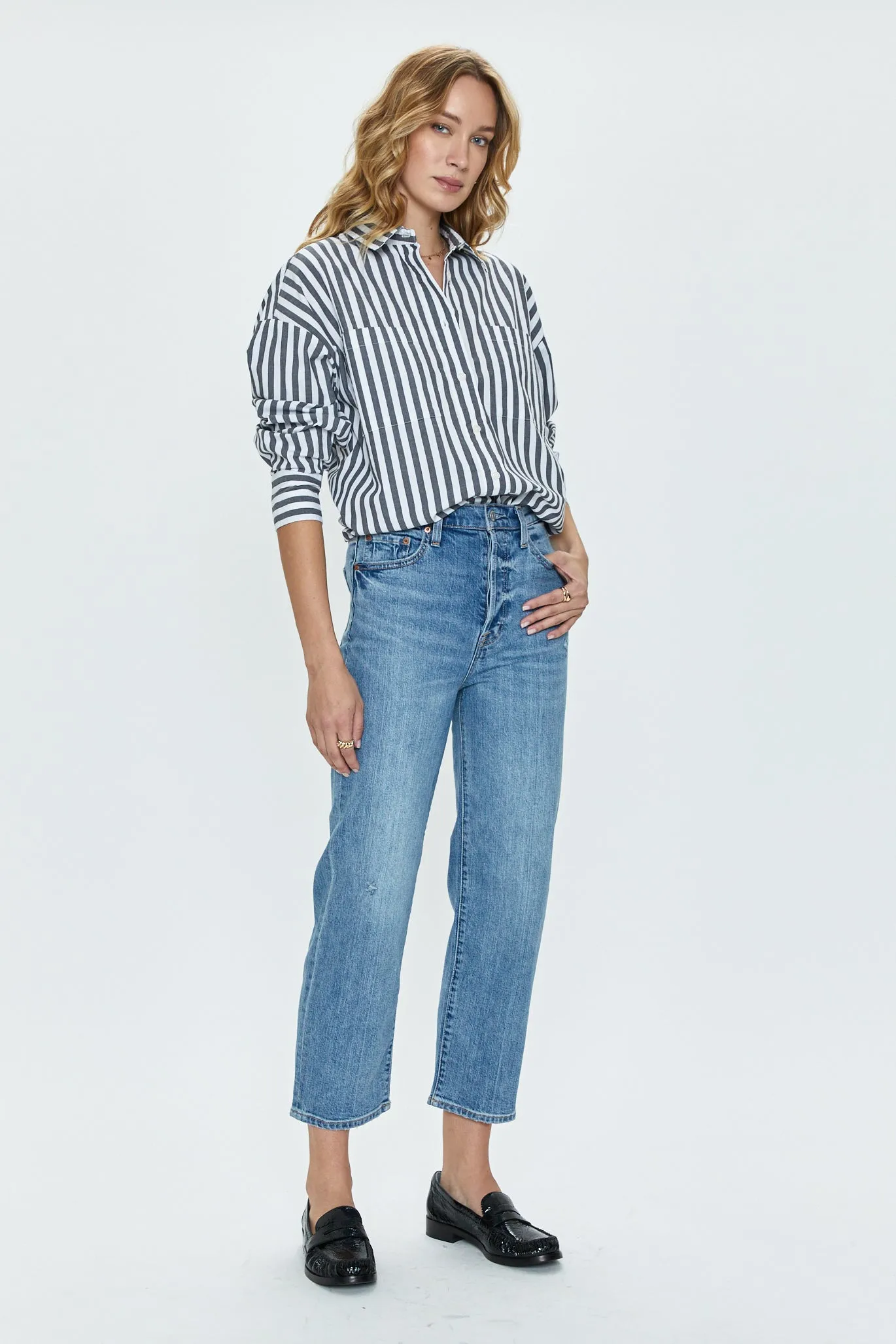 Rena Button Down Tunic Shirt - Alani Stripe sold by pistola product image thumbnail 2