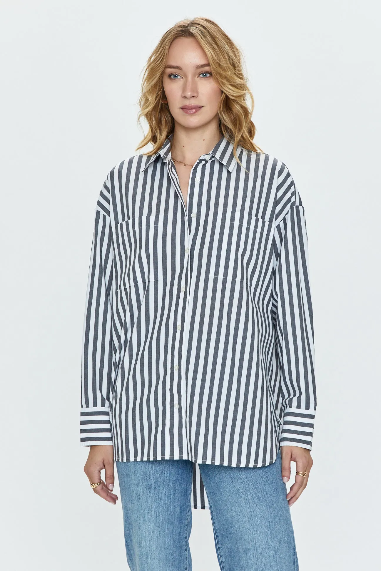 Rena Button Down Tunic Shirt - Alani Stripe sold by pistola