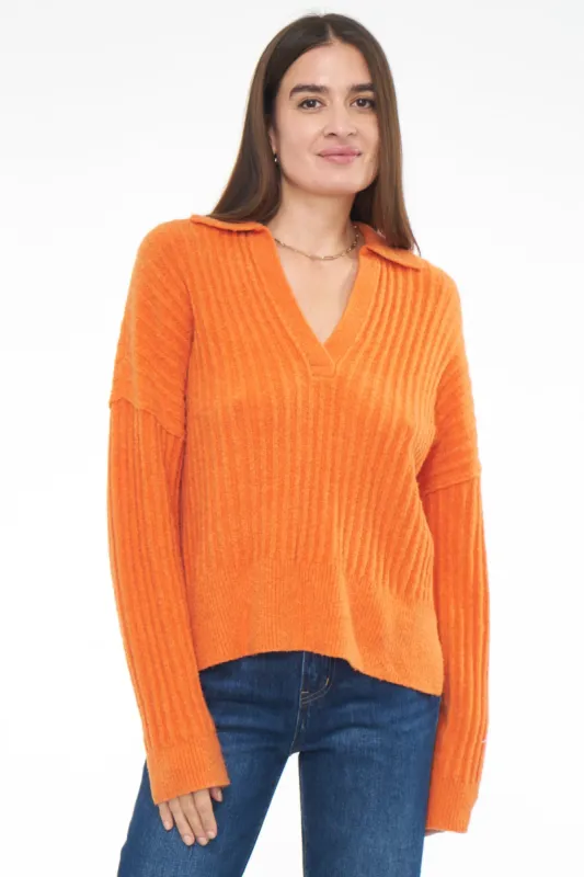 Zoe Relaxed Polo Sweater - Burnt Orange sold by pistola