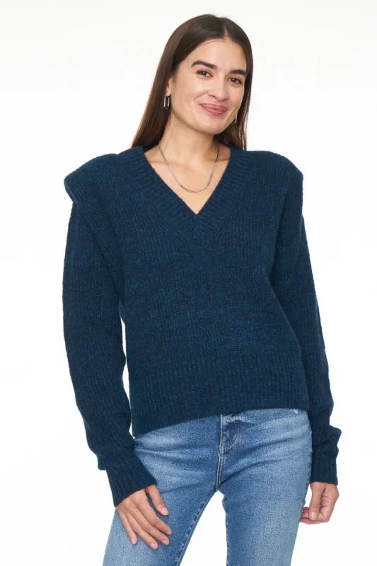 Camille V Neck Shoulder Pad Sweater - Marina sold by pistola