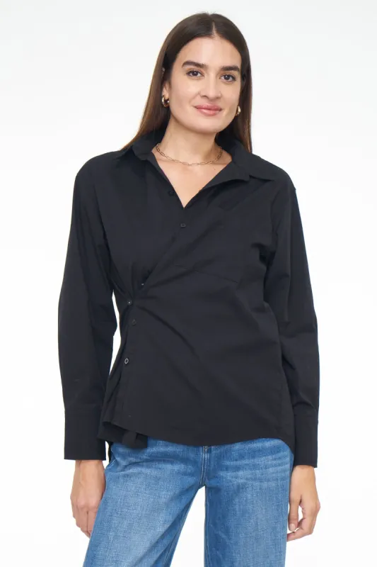 Kaci Long Sleeve Crossover Button Down Shirt - Noir sold by pistola