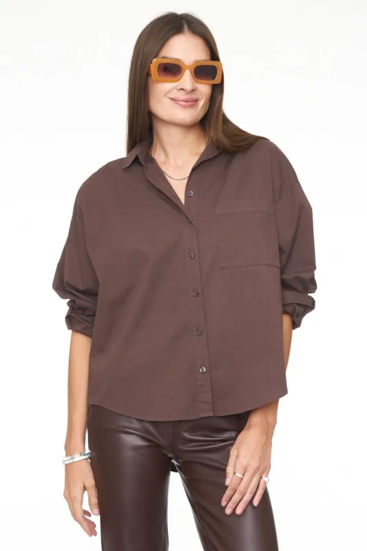 Sloane Long Sleeve Oversized Button Down Shirt - Espresso sold by pistola